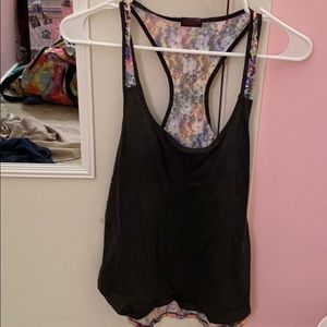 Gray tank top with colorful laced back